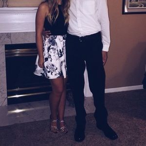 black, white, and grey floral homecoming dress